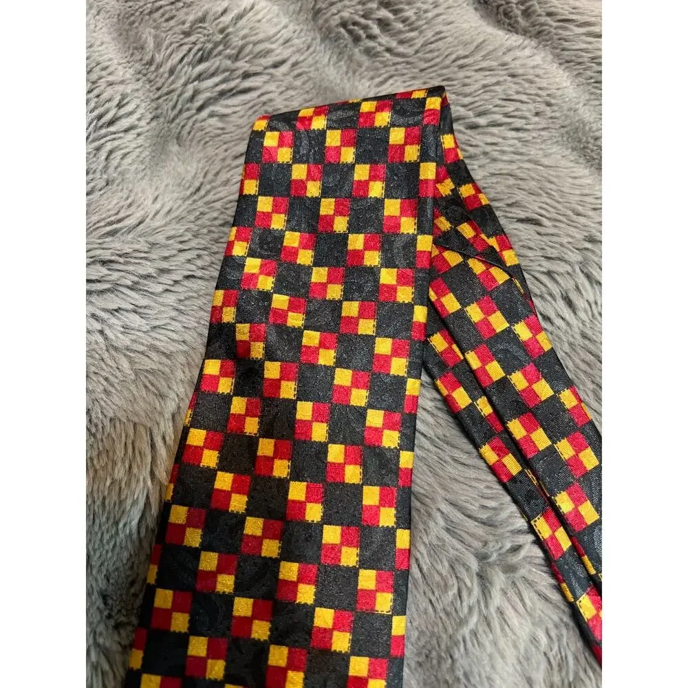 Vintage Christian Dior Monsieur Mens Geometric Checkerboard Tie Multi Color